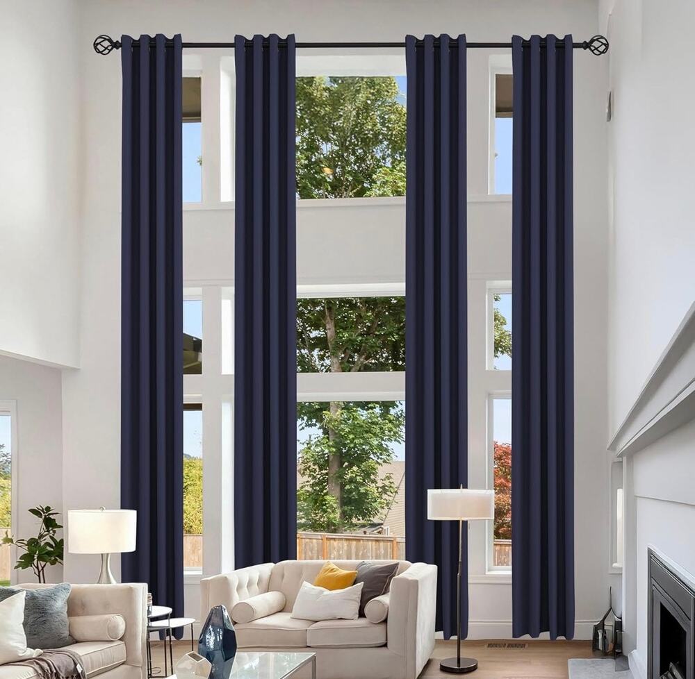NIB KNEOQIT Extra Long Blackout Curtain Navy 52x156 13FT Grommet